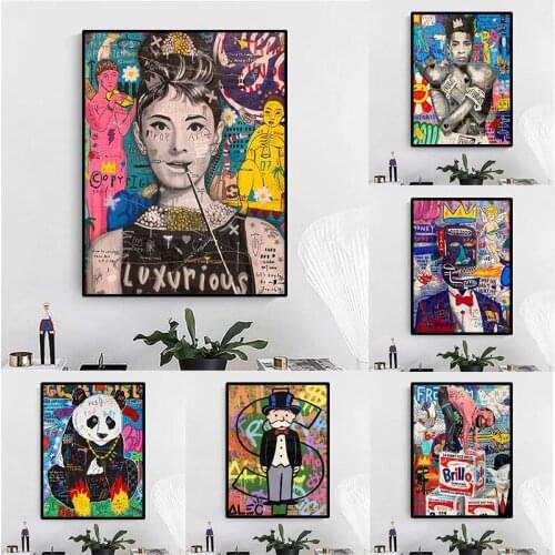 Alec specializes in Nordic graffiti art canvas paintings and posters, street art rich people wall art pictures home decoration