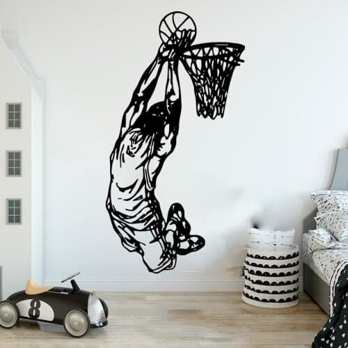 Large Basketball Dunk Sport Wall Sticker Playroom Kids Room Team Game Ball Basketball Player Stunt Trick Wall Decal Vinyl Decor