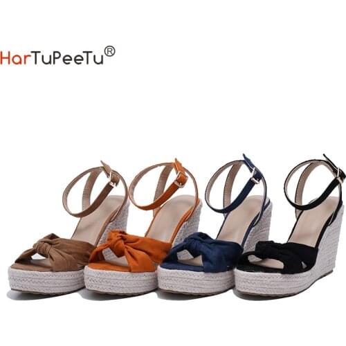 4 Colours Wedge Platform Sandal Women Summer Size 34~43 Flock Bohemia Dress Shoes Casual Daily Buckle Strap Plain Pumps