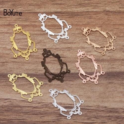 BoYuTe 100 Pcs 12*27MM 7 Colors With 4 Loops Filigree Flower Charms Wholesale Brass Material Vintage DIY Jewelry Pendant Charms
