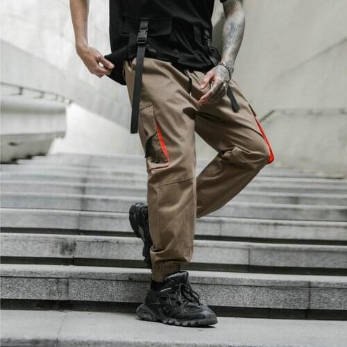 High Quality Men Fashion Hip Hop Joggers Cargo Pants Nice Pop Pockets Ribbons Streetwear Sweatpants Men Vintage Trousers