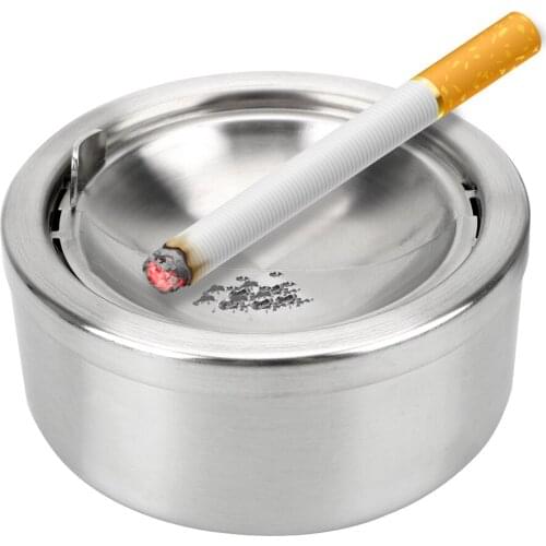 Ash Storage Case Cigarette Ashtray Windproof Round Stainless Steel With Lid