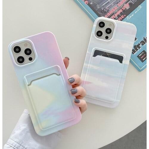 Colorful Rainbow Phone Case For iPhone 11 12 Pro Max X XR XS Max 7 8 Plus SE 2 Fashion Card Holder Soft TPU For iPhone 11 Case