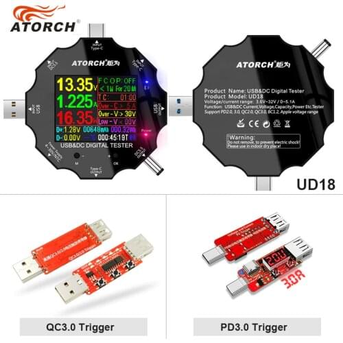 DC5.5 Type-C 18 in 1 USB 3.0 tester APP dc digital voltmeter power bank charger voltage current ammeter detector QC PD3.0 meter