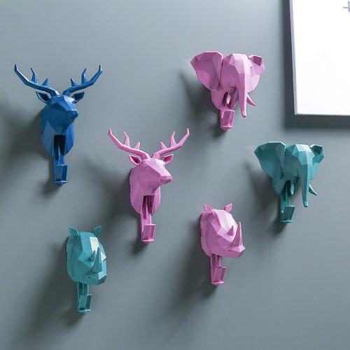 Home Organizer Animal Head Wall Hanging Hooks Decorative Door Hook Hangers Bathroom Towel Hook Elephant Head Self Adhsive Hanger