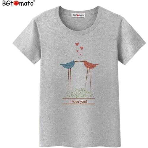 BGtomato T shirt I love you birds elegent t-shirt women Beautiful creative design harajuku tshirt women Brand new top tees