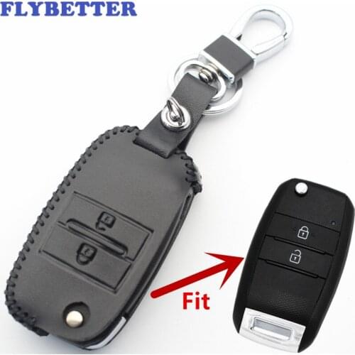 FLYBETTER Genuine Leather 2Button Flip Key Case Cover For Kia Carens/Cerato/Forte/K2/K3/Sorento/Ceed L499