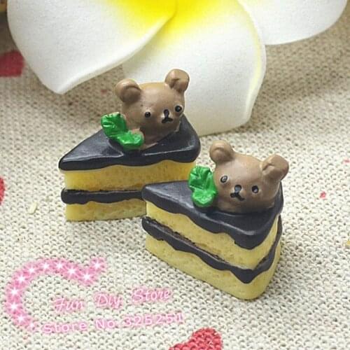 Resin flat back chocolate cake with bear cabochon for decoration 14*18mm
