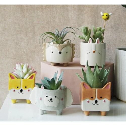 Ceramic Flower Pot Cartoon Animal Plant Macetas Balcony Decorations Vaso Suculenta Planter Vertical Garden Pots Cute Flowerpot