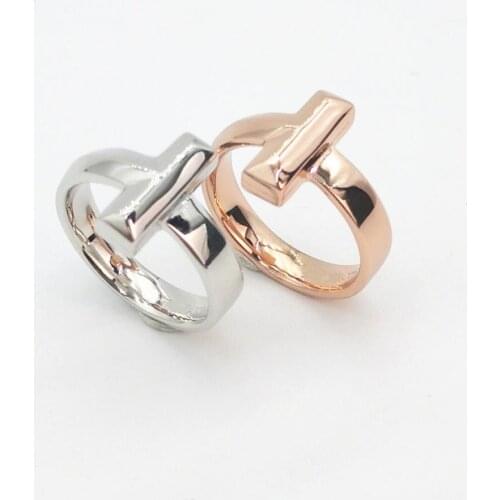 New ladies S925 sterling silver rose gold letter cut face silver ring jewelry couple holiday anniversary gift