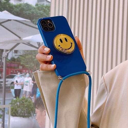 Korea Cute 3D Smiley Bracket Soft Silicone Phone case for iphone 12 Pro Max MiNi 11 XR X XS 7 8 plus SE 2020 With Lanyard Cover