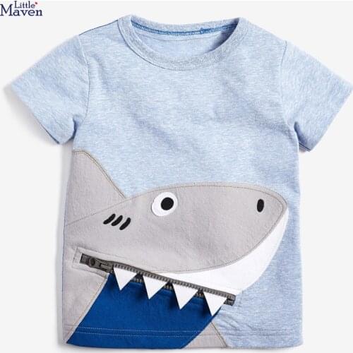 Little Maven Children 2021 Summer Baby Boys Clothes Shark Applique Brand Cotton Short Sleeve Animal T Shirt Boy Tee Tops 51820
