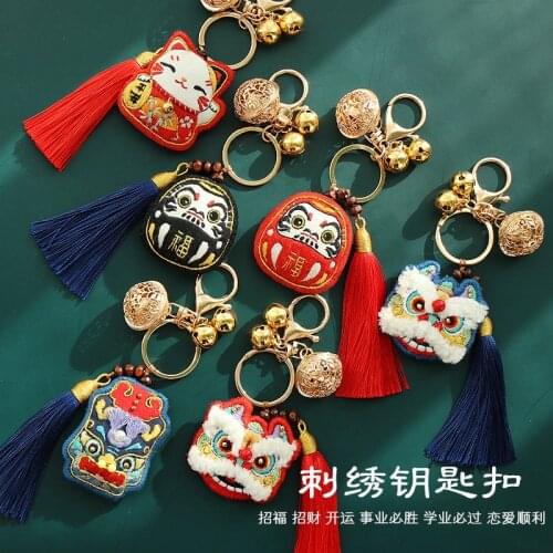 Maneki Neko Keychain DIY Embroidery Sachet Lucky Cat Pendant Cartoon Needlework Handmade Amulet Cross Stitch Amulet Llaveros