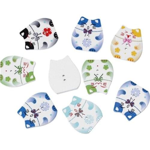 Lovely Fat Cat Wooden Buttons Random Mixed Scrapbooking Sewing Accessories Supplies For Craft 25x23mm 50PCs PD00330-4X