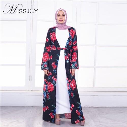 MISSJOY Fashion 2020 Long Sleeve flower abaya Cardigan Black Islamic abaya muslim woman clothes dubai pakistani dresses turkish