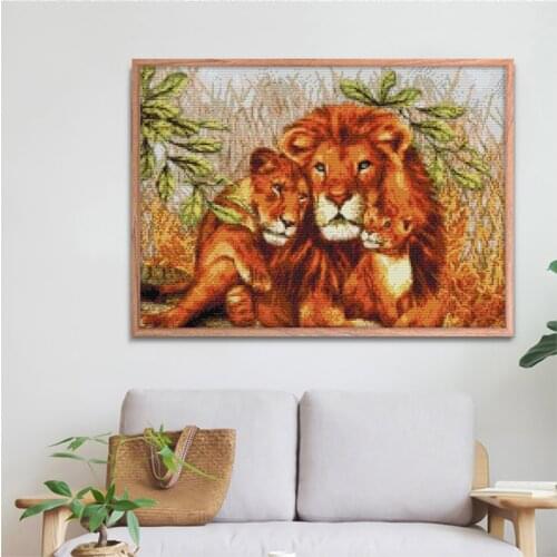Animal Cross Stitch Kit Lion Family 14ct and 11ct Printing Cloth Needle Embroidery DIY Manual Needlework Home Decoration Paintin