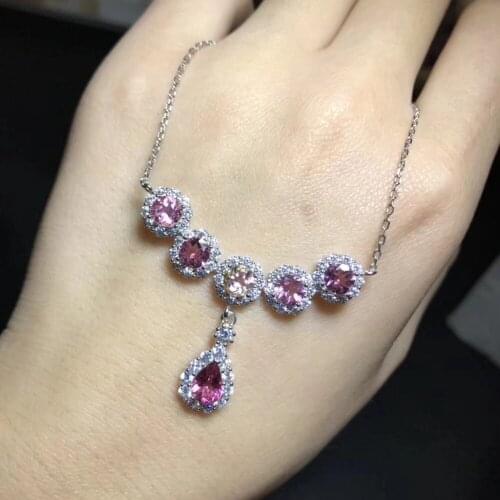 Natural pink tourmaline Sunflower water drop necklace natural gemstone pendant necklace S925 silver women girl party jewelery