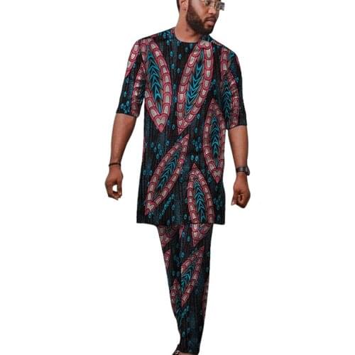 Nigerian Fashion Mens Suits Senator Style Half Sleeve Tops With Pants African Wedding Party Male Outfits Customized