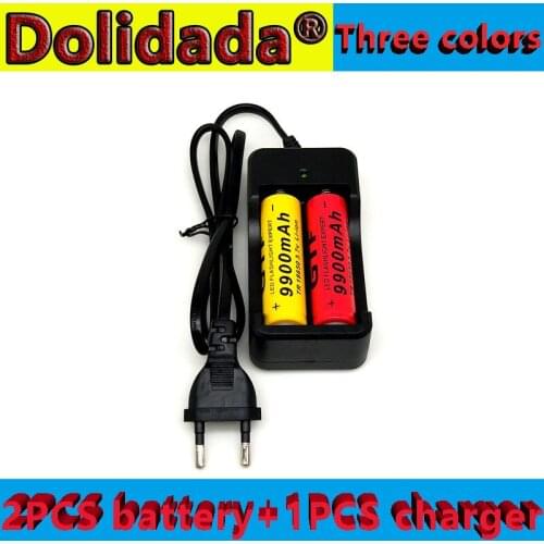 New can choose from yellow, orange, red batteries 2pcs 18650 3.7 V 9900mAh rechargeable battery +1pcs charger intelligent