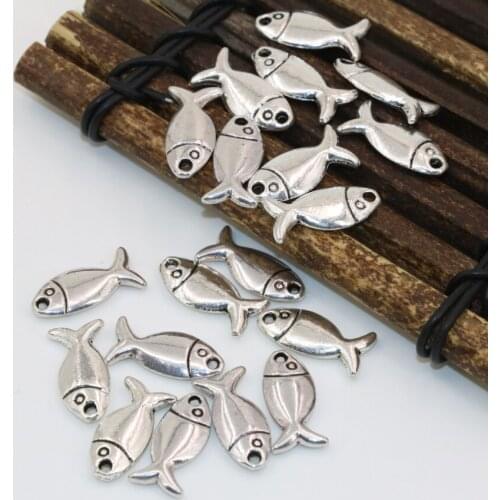 Wholesale price 50pcs lovely fishes shape accessories Tibet silver-color 9*17mm spacers beads new fashion diy findings B2537