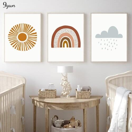 Nursery Baby Girl Boy Poster Boho Sun Rainbow Cloud Wall Art Print Canvas Painting Scandinavian Style Kids Room Decoration