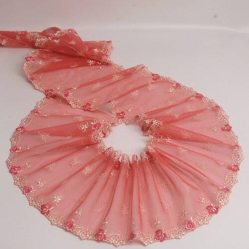 17CM Wide Luxury Pink Tulle Embroidery Floral Lace Applique Collar Trim Wedding Dress Veil Sewing Lace Guipure Fabric C118