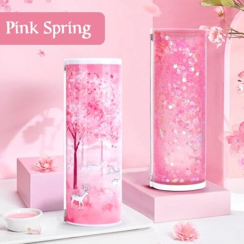Newmebox Pink Pencil Case Kawaii Fallen Flower Pen Box School for Girl Plastic Stationery Romantic Cherry Blossom Back To School