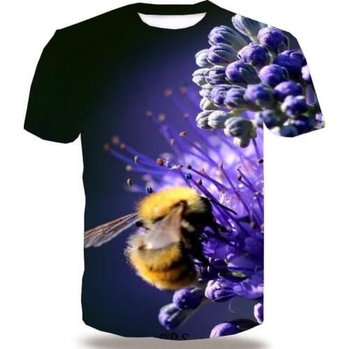 UNEY Bee Shirt For Men Animal US Size T Shirt 3D Pattern Tops Purple Floral Tees Honey Paint Short Sleeve
