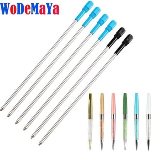 5pcs/lot Metal Crystal Pen Refill Diamond Ballpoint Pen Refill student pen rod cartridge core ink recharge black blue ink 11.6cm