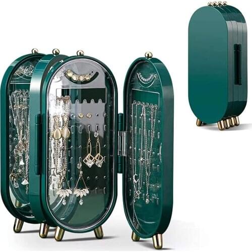 Foldable Jewelry Storage Box Dustproof 4 Doors Screen Necklace Earring Display Stand High Capacity Luxury Jewelry Organizer Case