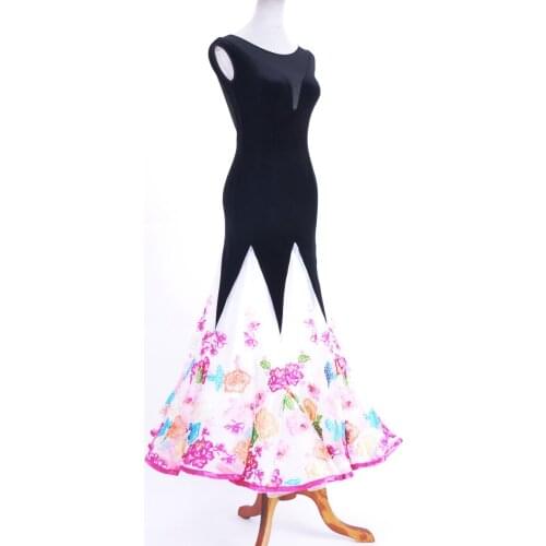 Modern dance Halter sleeveless flower embroidery yarn quality and put the three layer performance swing dress W15024