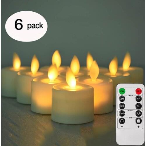 Remote Control LED Flickering Candles Pack Of 6 Warm White Led Flameless Candles Battery Operated Dancing Flame Tea Light