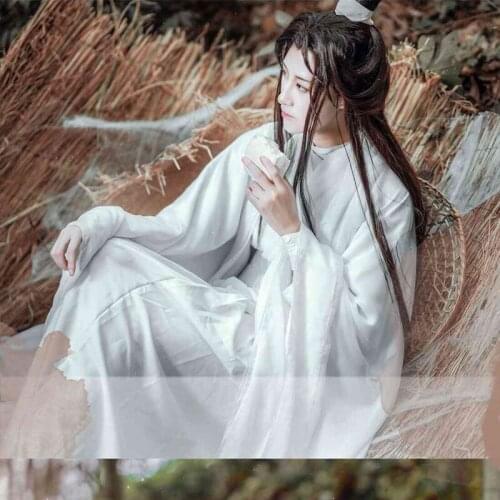 Unisex Xie Lian Cosplay Costume Tian Guan Ci Fu Cosplay Xielian wigs Bamboo Hat Prop White Han Fu Anime Outfit