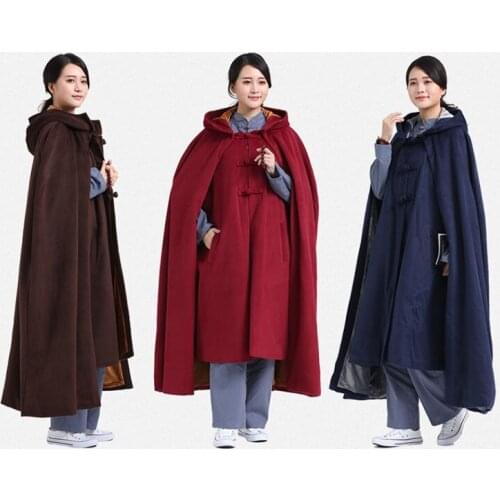 Unisex Winter warm buddhist meditation cloak buddha robe Lay zen suits shaolin monk kung fu cape