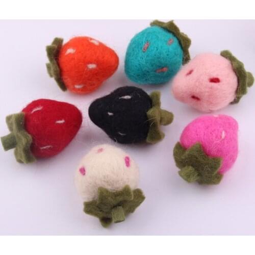 Free Shipping 10PCS 6*4CM 3D Wool Felt Strawberry Fruit Craft Toy handmade DIY Jewelry Findings for Girls Hair Clip Band Decor