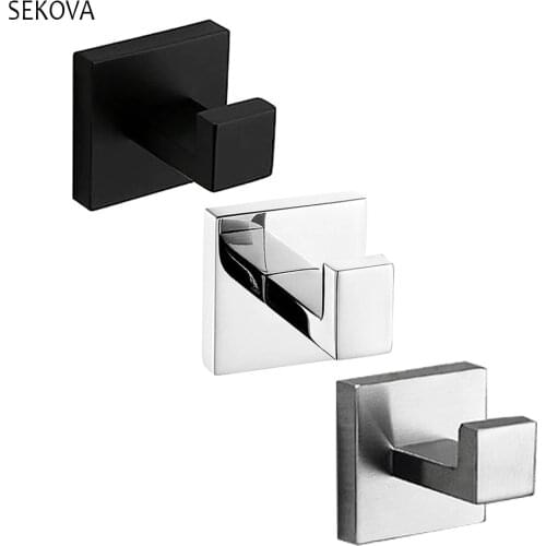 Mirror Polished /Matte Black /Brushed Stainless Steel Robe Hook Towel Hook Wall Mount Square Towel Robe Coat Hat Door Hanger