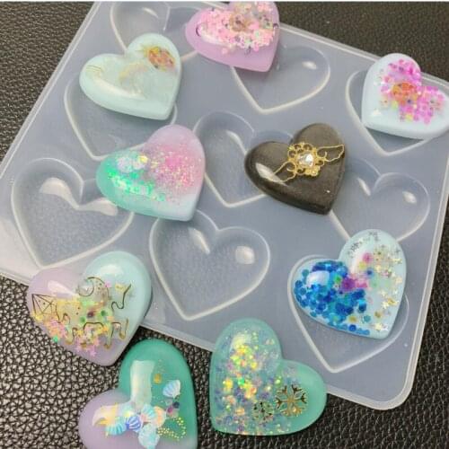 Mirror diy Epoxy UV glue silicone mold 9-hole love mirror mold quick hand with the same paragraph peach heart Epoxy accessories