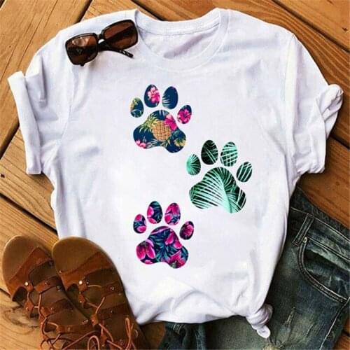 Women Lady Pineapple Paw Dog Pet Cartoon Fruit Beach Ladies Plus Size Tee Tshirt Female Top Shirt Clothes Graphic T-shirt