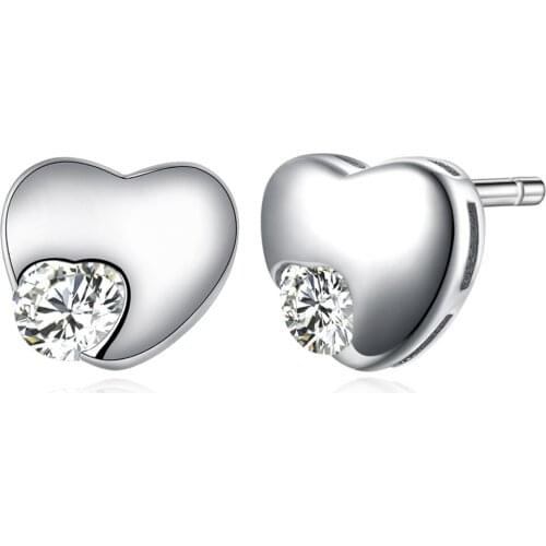 SILVERHOO Romantic Heart 925 Sterling Silver Stud Earrings For Women 5A Clear Cubic Zirconia Earring Engagement Fine Jewelry