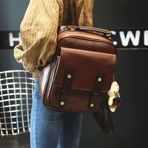 2021 Computer Bag Retro Backpack Female Korean Version Pu Leather Student School Bag Female New Childrens Backpack