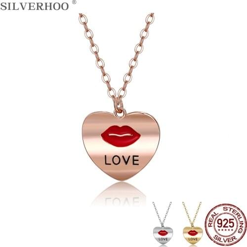 925 Sterling Silver Heart Pendant Necklaces For Women Letter LOVE Lips Necklace Fine Silver Jewelry Necklace Anniversary Gift