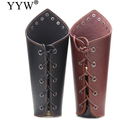 1 PC Cosplay Props Faux Leather Wide Bracer Lace Up Arm Armor Cuff Cross String Steampunk Medieval Gauntlet Wristband Black