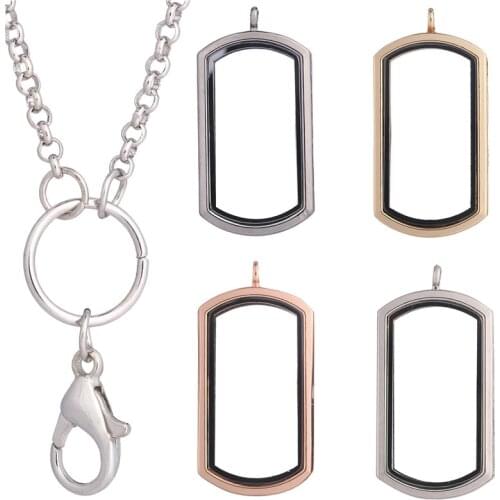 10pcs/lot Alloy DOG TAG Rectangle plain Memory Glass Living Floating Locket for Floating charms Pendant Necklace Free Chains
