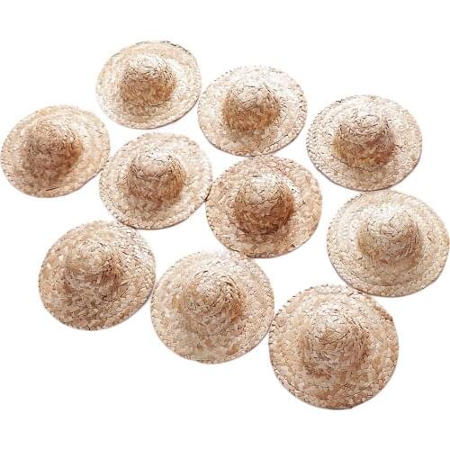 10 Pieces Hand Knitting Straw Hat Mini Doll Hat Ornament Strawhat DIY Accessories Craft Decoration For Salon Large