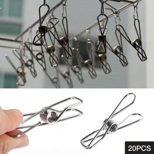 20PC Clothes drying Clips Stainless Steel Securing folder Laundry Clothespins Multipurpose Metal Wire Clips home clothespin