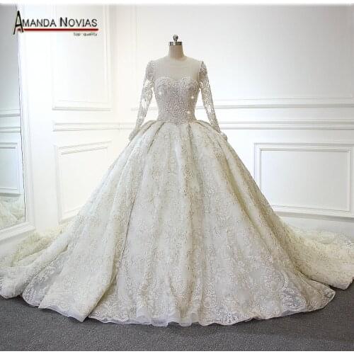 2019 Amanda Novias Real Photos Newest Luxury Wedding Dress With Full Beaded Top