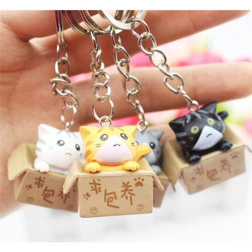 4pcs/lots Random Mixed Style Lovely Cartoon Cat Key Rings Chains Pendant Ornament For bag car Cute Personalized Kawaii Keychain