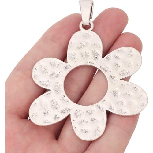 5 x Tibetan Silver Large Hammered Open Flower Charms 2 Sided Pendants for Necklace Jewelry Findings 80x61mm