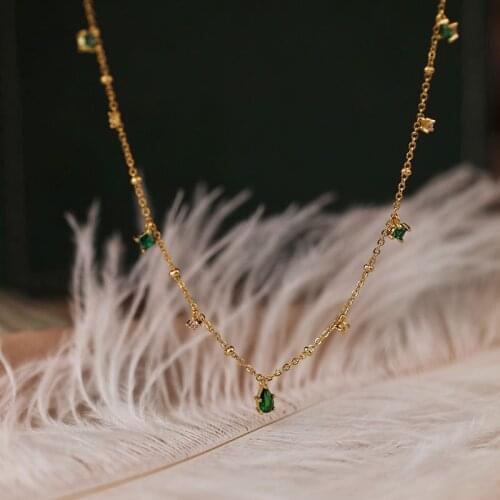 925 Sterling Silver 4A Green Zircon Choker Necklace for Women Chic Elegant Mori Style Luxury Necklace Festival Jewelry Wholesale