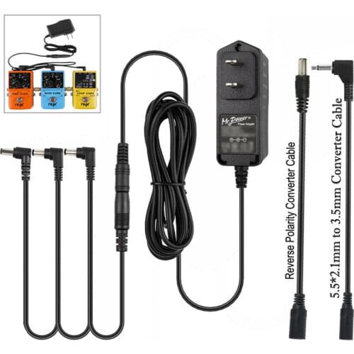 9V 1A US Plug Guitar Effects Pedal Power Supply Adapter 3 Way Splitter Cable with Reverse Polarity Lead , Positive Tip Converter